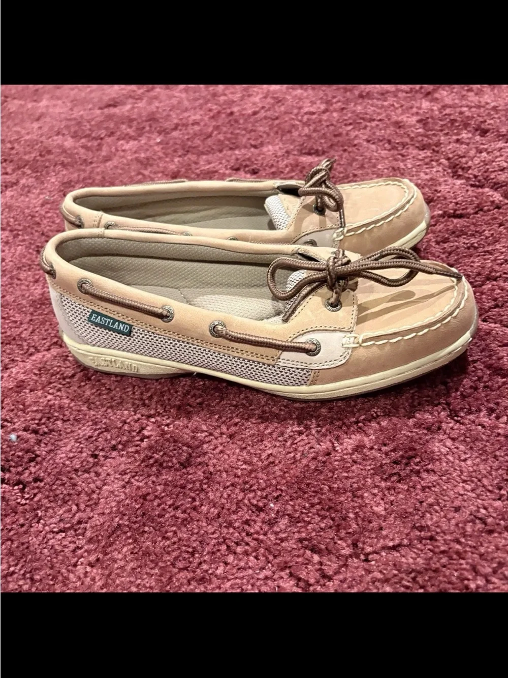 Eastland Beige Leather Boat Shoes with Brown Laces